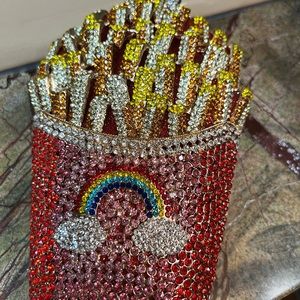 “Box of French Fries” 🍟 heavy crystal minaudiere clutch, red box with rainbow